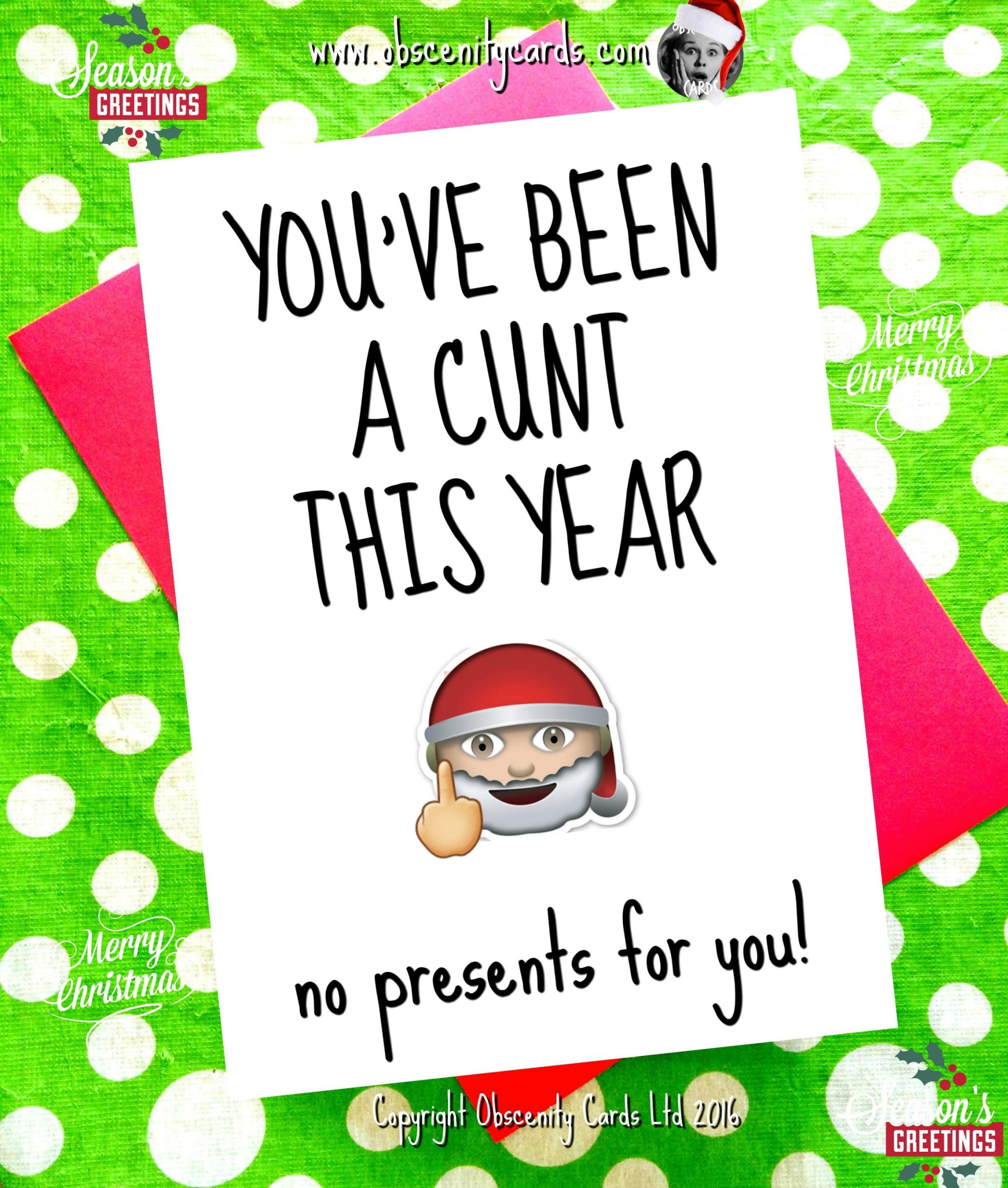 Funny Christmas Card - You've been a cunt this year! No presents for you-0
