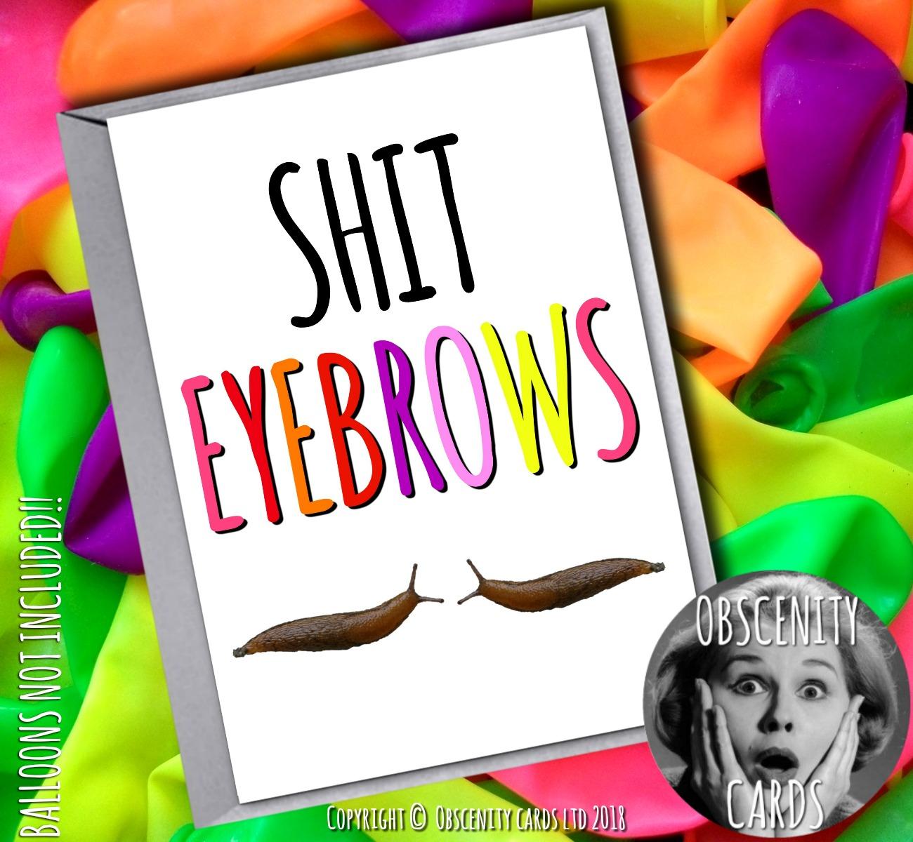 SHIT EYEBROWS - ALL OCCASION CARD Obscene funny INSUKLTING offensive birthday cards by Obscenity cards. Obscene Funny Cards, Pens, Party Hats, Key rings, Magnets, Lighters & Loads More!-0
