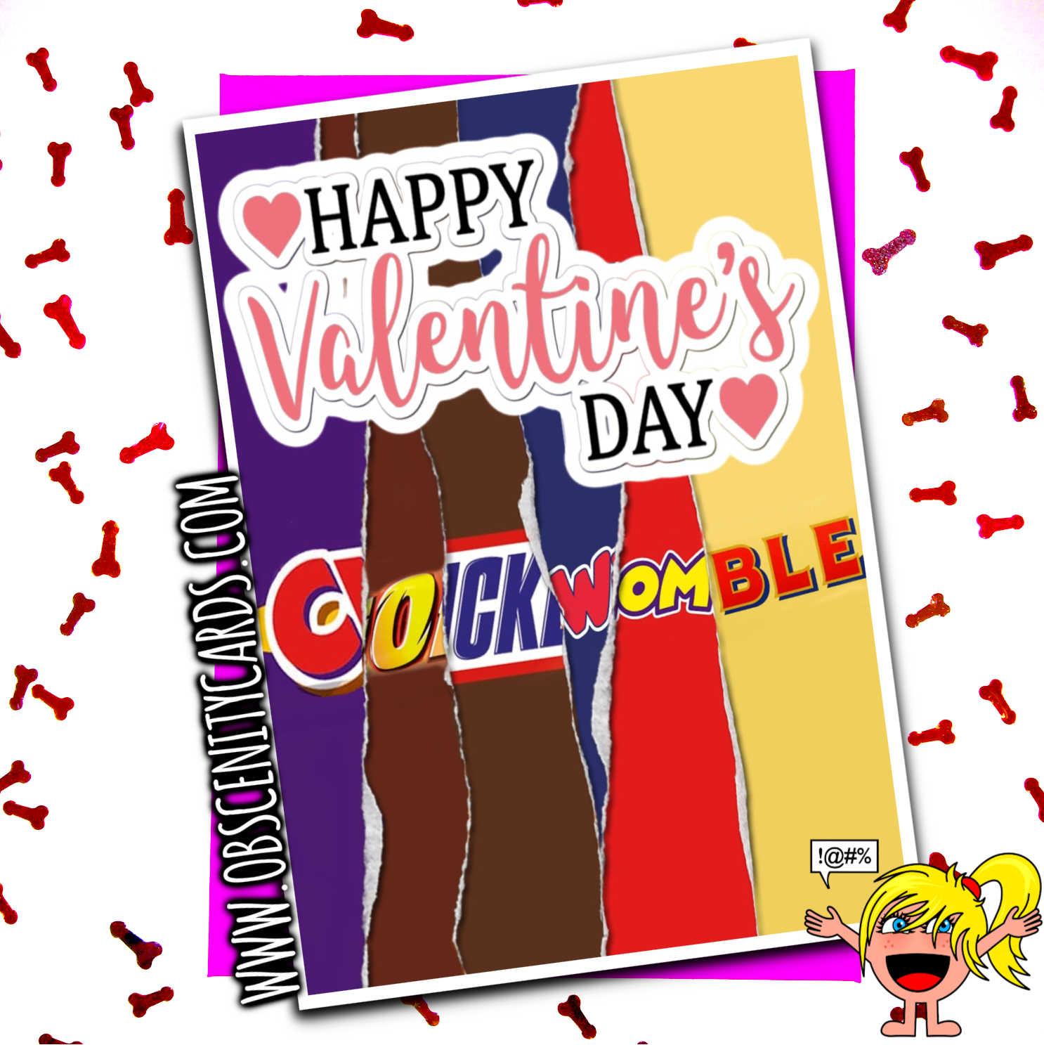 HAPPY VALENTINE'S DAY COCK WOMBLE CHOCOLATE WRAPPER FUNNY VALENTINES CARD-0
