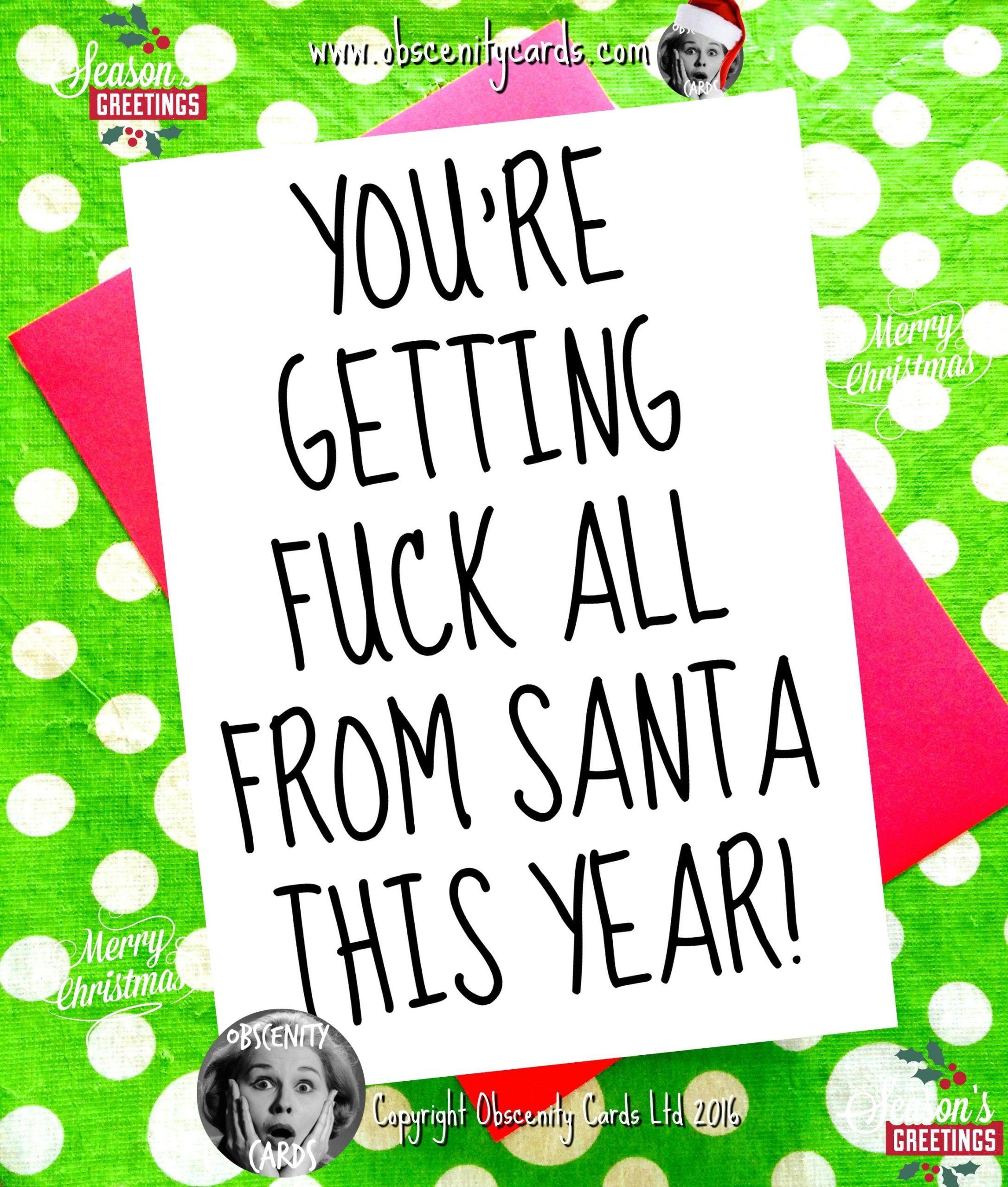 Funny Christmas Card - YOU'RE GETTING FUCK ALL FROM SANTA THIS YEAR Funny Christmas Card - YOU'RE GETTING FUCK ALL FROM SANTA THIS YEAR-0