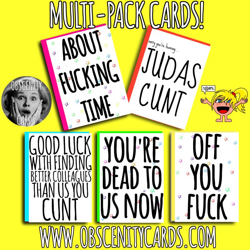 LEAVING CARDS MULTI-PACK x 5 Obscene funny offensive LEAVING cards by Obscenity cards. Obscene Funny Cards, Pens, Party Hats, Key rings, Magnets, Lighters & Loads More!-0