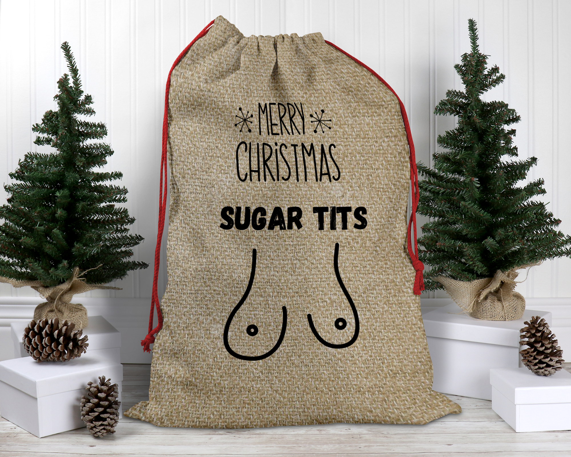 Personalised sugar tits Burlap Christmas Sack Personalised sugar tits Burlap Christmas Sack-0