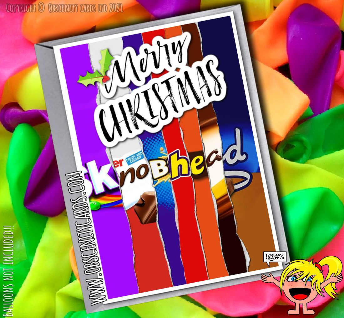 MERRY CHRISTMAS KNOB HEAD CHOCOLATE WRAPPER FUNNY CARD-0
