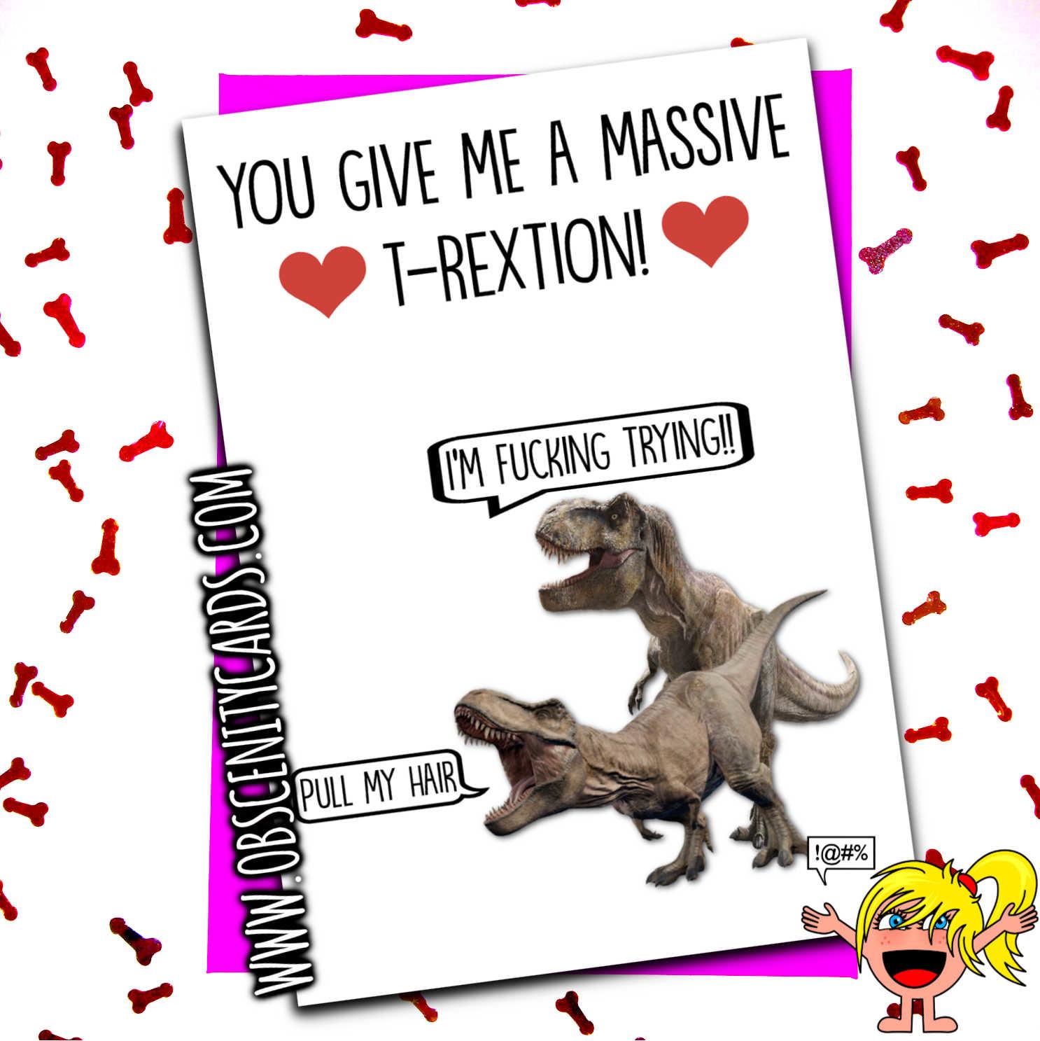 YOU GIVE ME A MASSIVE T-REXCTION DINOSAUR T-REX FUNNY VALENTINES ANNIVERSARY CARD-0