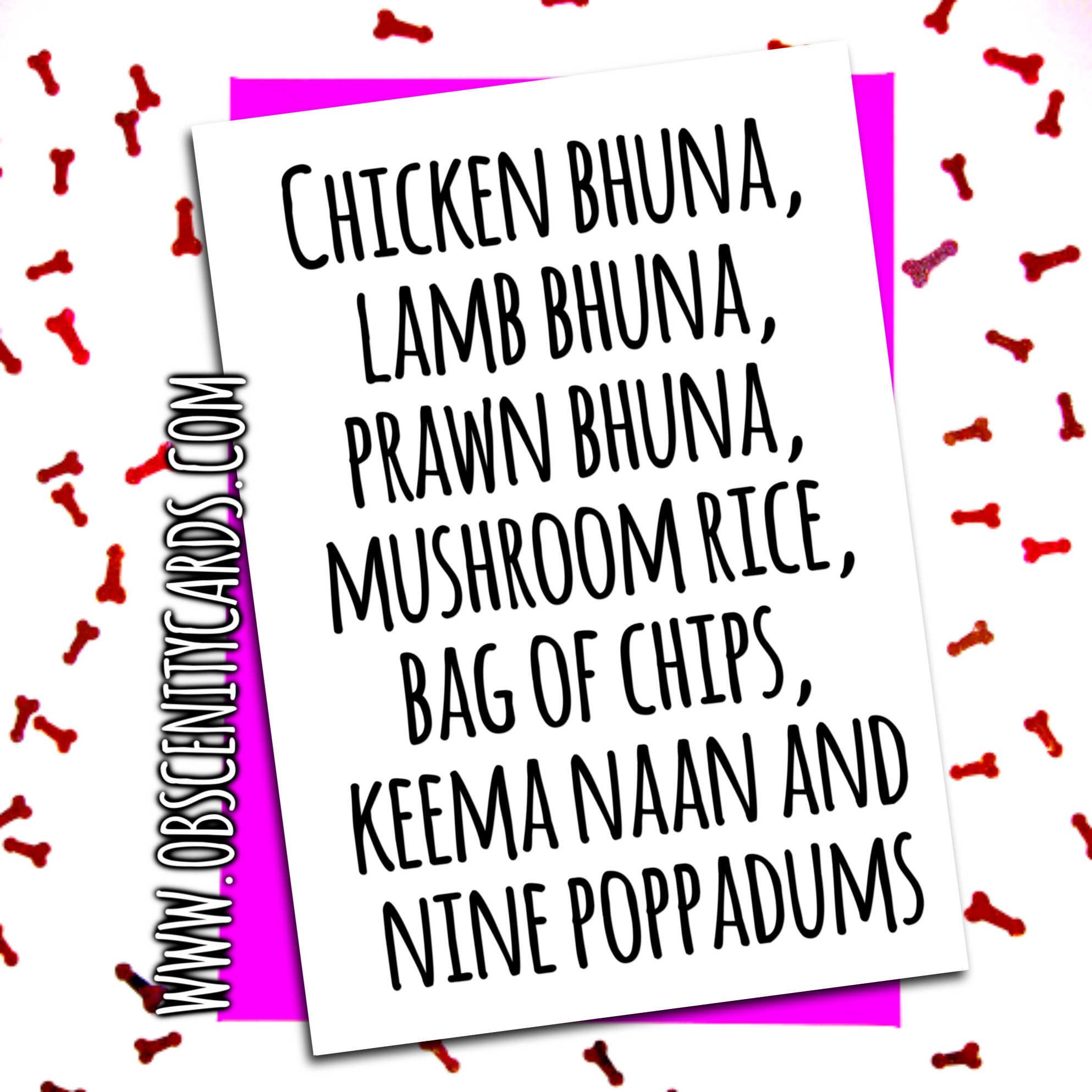 SMITHY'S INDIAN LIST, CHICKEN BHUNA... CARD-0