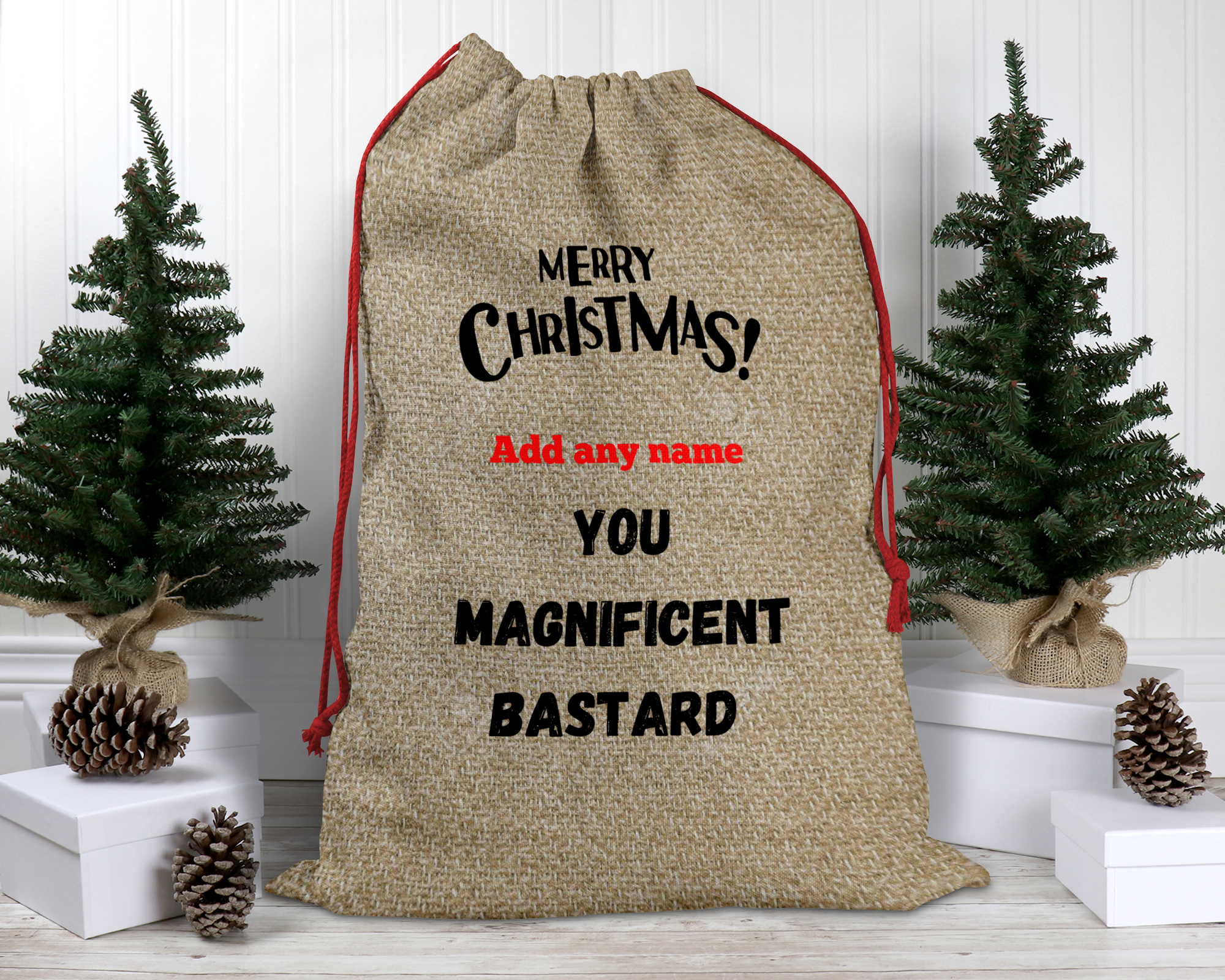 Personalised magnificent bastard Burlap Christmas Santa Sack-0