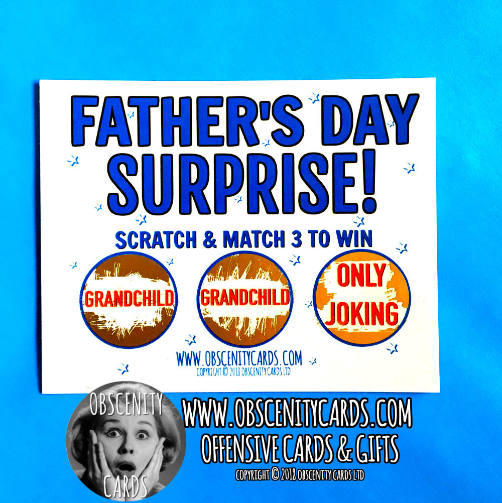 Obscene funny offensive mini father's day scratch cards by Obscenity cards. Obscene Funny Cards, Pens, Party Hats, Key rings, Magnets, Lighters & Loads More!-0